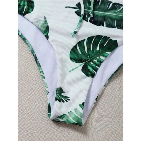 Leaf Print One Shoulder Tummy control Bathing Suit Sz X-large - Picture 4 of 5